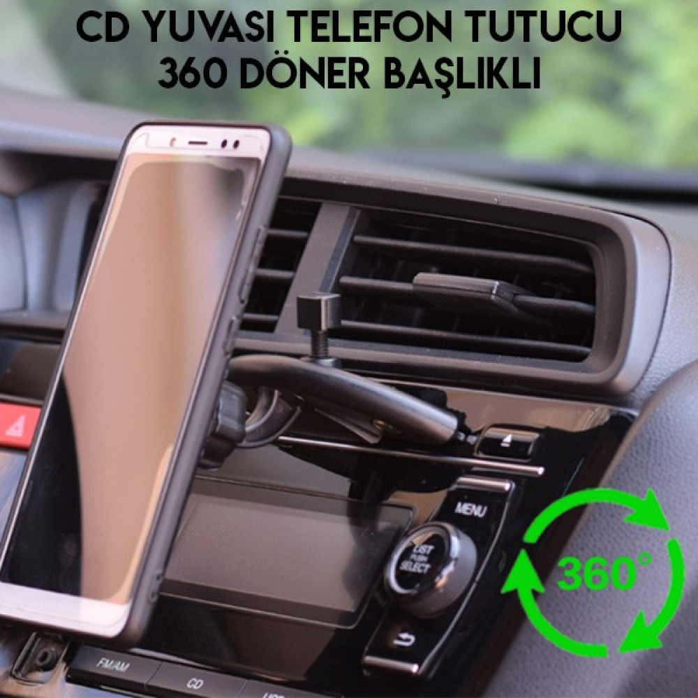 Mıkantıslı 360 Doner Araç CD Yuvası Telefon Tutucu - Gri Cep Telefonu Tutucu Fiyatı
