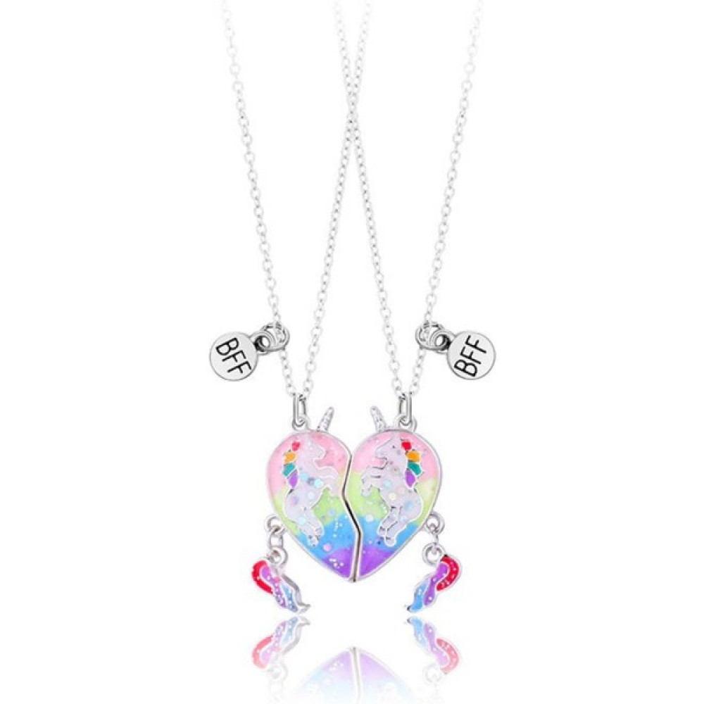 Mıknatıslı Renkli Unicorn Best Friends Metal 2'li Arkadaşlık Kolyesi - Açık Pembe - 45 cm Bijuteri Kolye Fiyatı