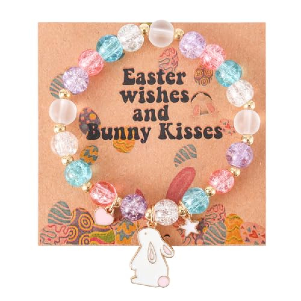 Mikovivi Easter Gifts for Girls, Resin Easter Beaded Bracelet with Card Colorful Easter Bracelet for Kids Bunny Charm Bracelet Easter Bunny Rabbit Bracelet Easter Basket Stuffers for Girls Teens