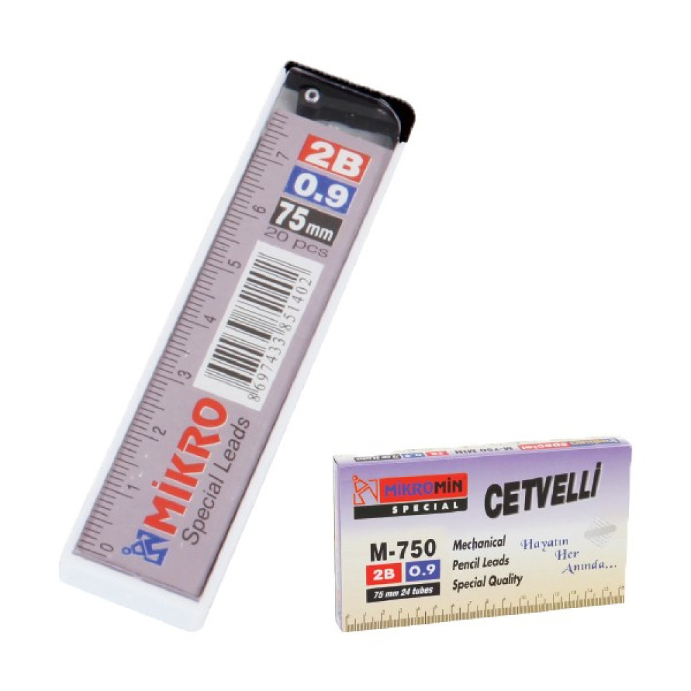 Mikro 0.9 Versatil Kalem Ucu Min Cetvelli 0.9 Mm 2B 75Mm M-750 Cm09 24 Lü (1 Paket 24 Tüp) Kurşun Kalem Ucu (Min) Fiyatı