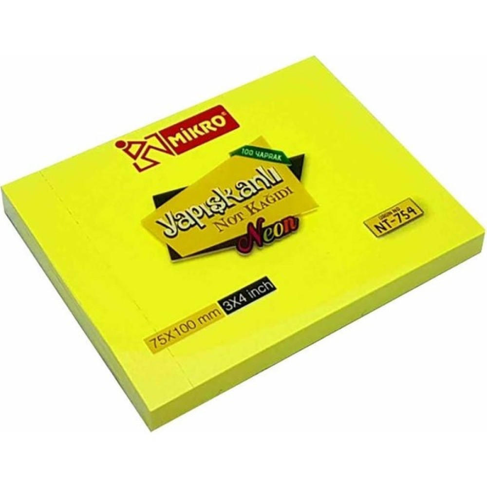 Mikro 100YP. Yapışkanlı Not KAĞIDI(75X100) NT-754 - Sarı Oto Boyaları Fiyatı