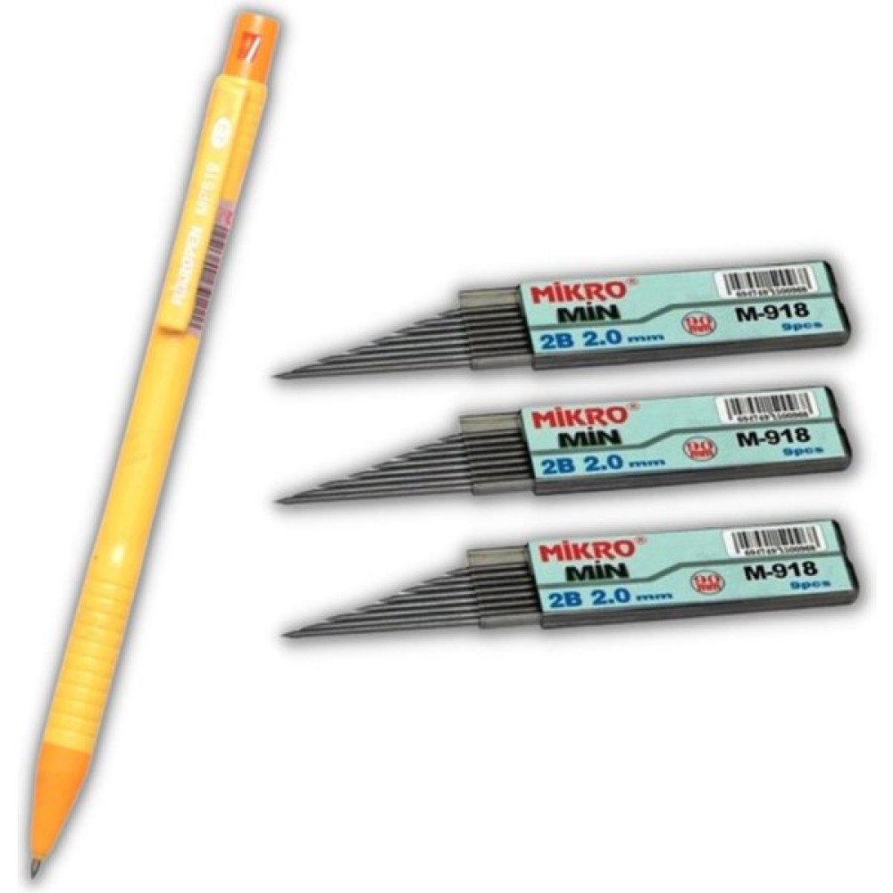 Mikro 2.0 mm Kalın Uçlu Versatil Kalem 1 Adet ve 2.0 mm Kalın Uç Siyah 3 Adet - Sarı Mekanik Kurşun (Versatil) Kalem Fiyatı