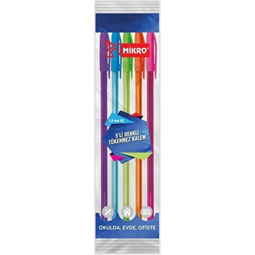 Mikro 5'li Renkli Tükenmez Kalem Set 1.0 mm Uç Mikro ST047 Tükenmez Kalem Fiyatı