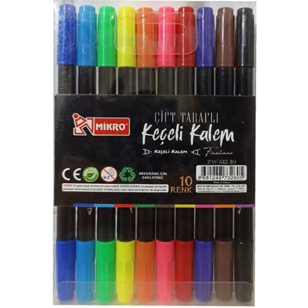 Mikro Keçeli Kalem Çift Taraflı 10 Lu Set ZW-612 Keçe Uçlu Kalem Fiyatı