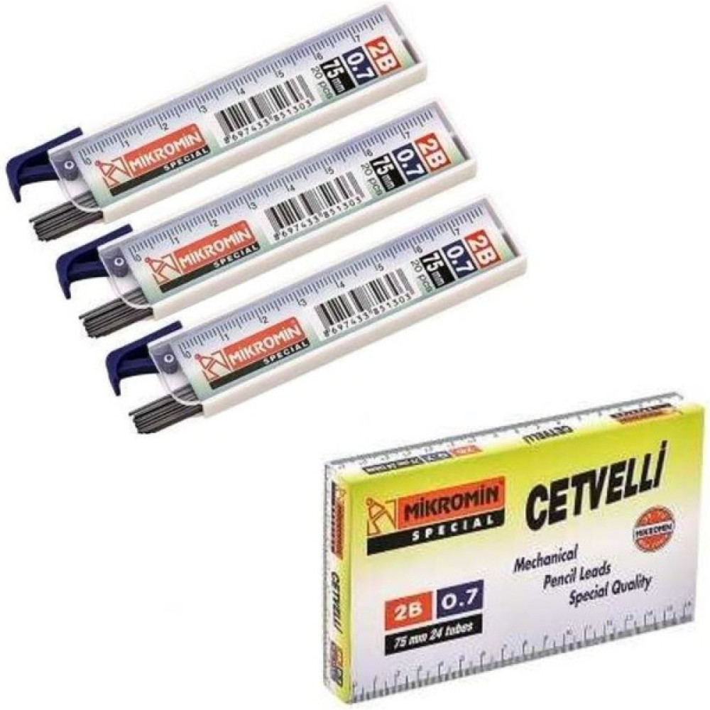 Mikro Min 0.7 mm Cetvelli Kalem Ucu 75 mm Mikro Uç 3 Adet - Siyah - standart Kurşun Kalem Ucu (Min) Fiyatı