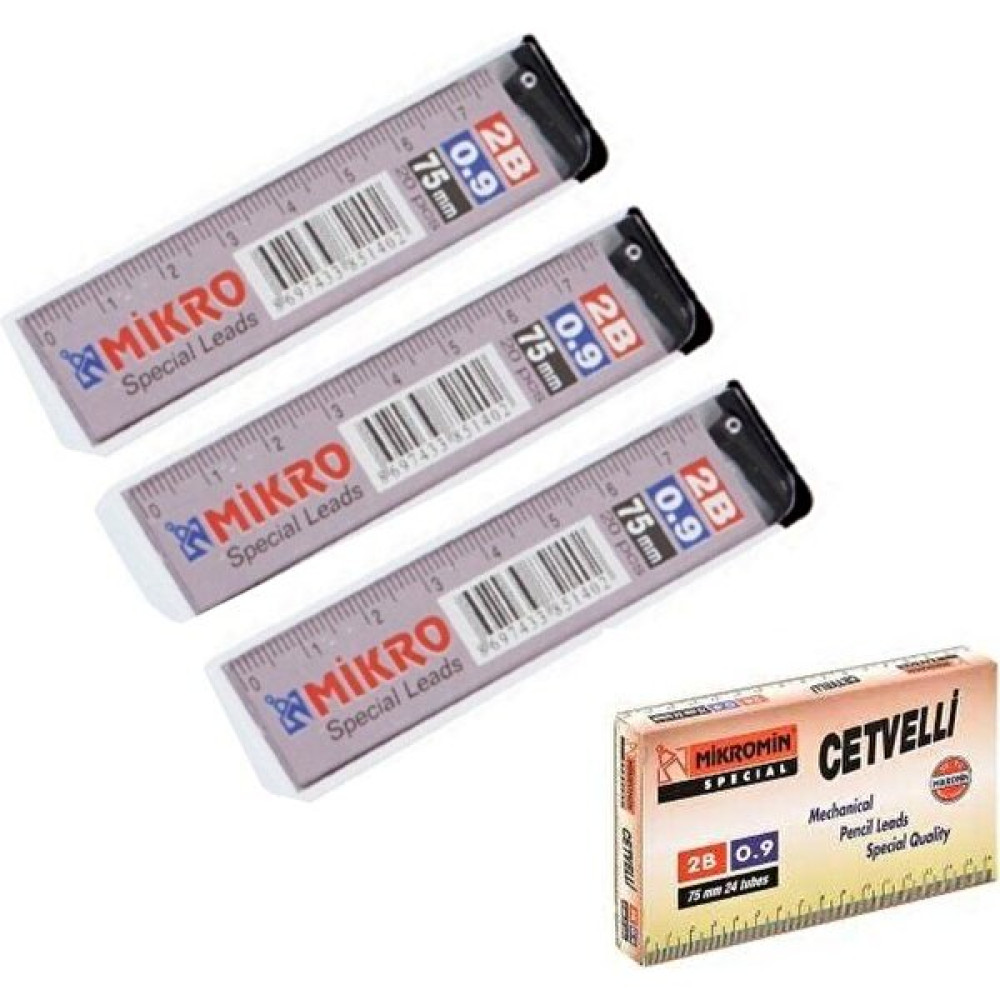 Mikro Min 0.9 mm Cetvelli Kalem Ucu 75 mm Mikro Uç 3 Adet - Siyah - standart Kurşun Kalem Ucu (Min) Fiyatı