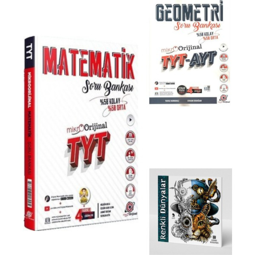 Mikro Orijinal 2024 TYT Matematik Soru Bankası - TYT - AYT Geometri Soru Bankası - Renkli Dünyalar Hediyeli Temel Yeterlilik Testi (TYT) Fiyatı