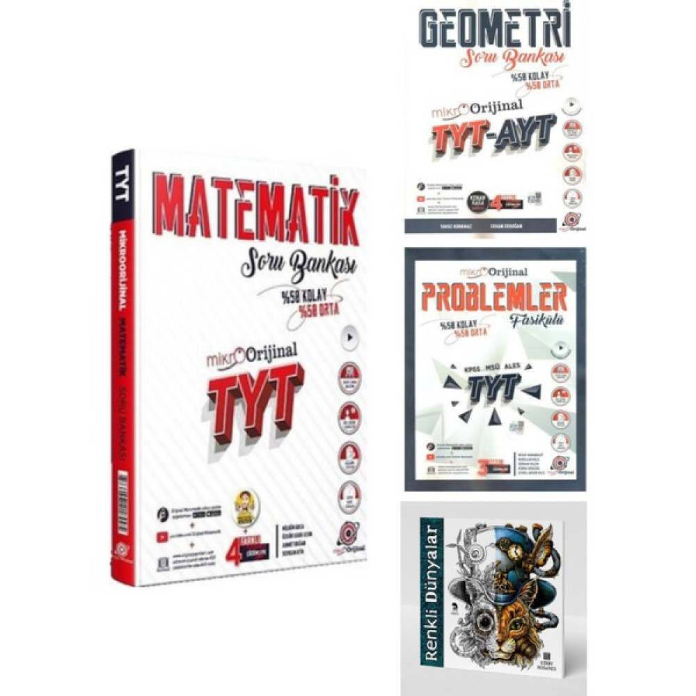 Mikro Orijinal 2024 TYT Matematik Soru Bankası - TYT - AYT Geometri Soru Bankası - TYT Problemler Fasikülü - Renkli Dünyalar Hediyeli Temel Yeterlilik Testi (TYT) Fiyatı