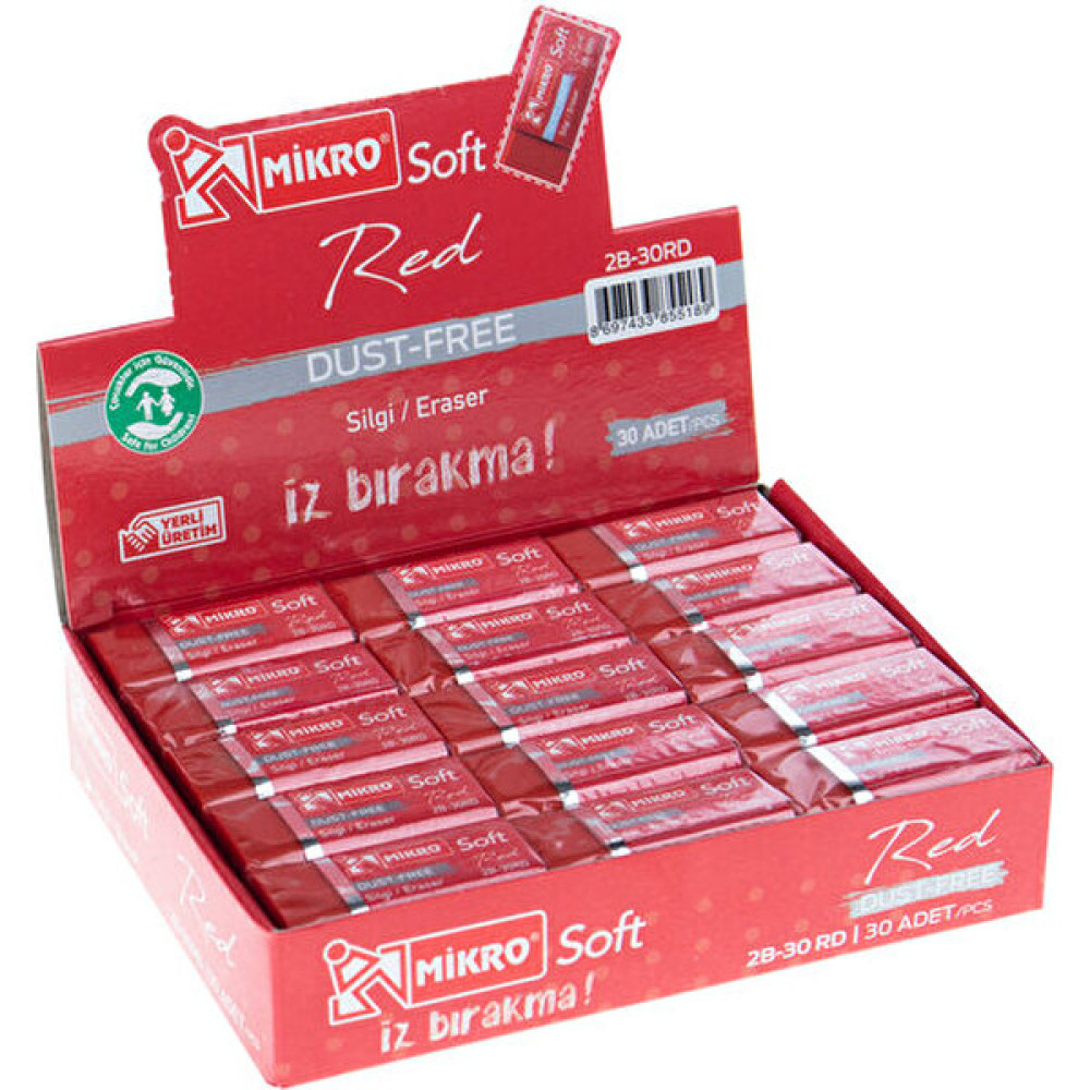 Mikro Silgi Soft Kırmızı ( Red ) 2B-30RD 30 Adet Silgi Fiyatı