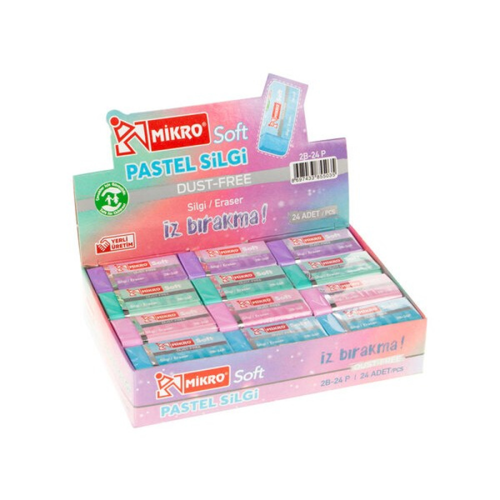 Mikro Silgi Soft Pastel Renkler 2B-24P 24 Adet Silgi Fiyatı