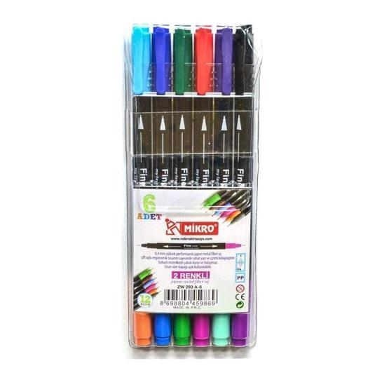 Mikro ZW293A-6'li 2 Renkli Fineliner Keçeli Kalem Keçe Uçlu Kalem Fiyatı