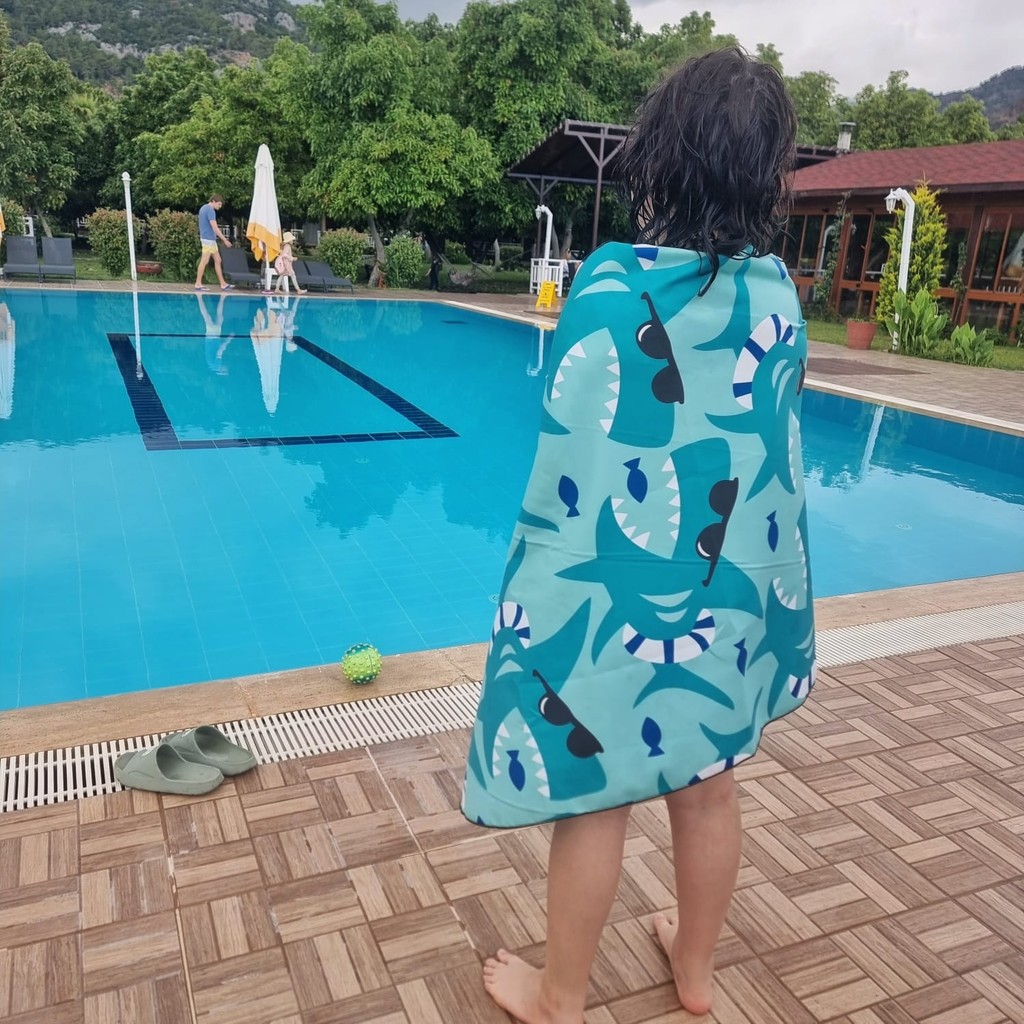 Mikrofiber Plaj Havlusu - Turkuaz - Beyaz El / Yüz Havlusu Fiyatı