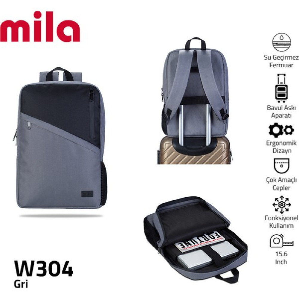 Mila Classone 15,6 Inch W304- Mila Serisi Sırt Çantası- Gri - 15,6'' Dizüstü Bilgisayar Aksesuarları Fiyatı