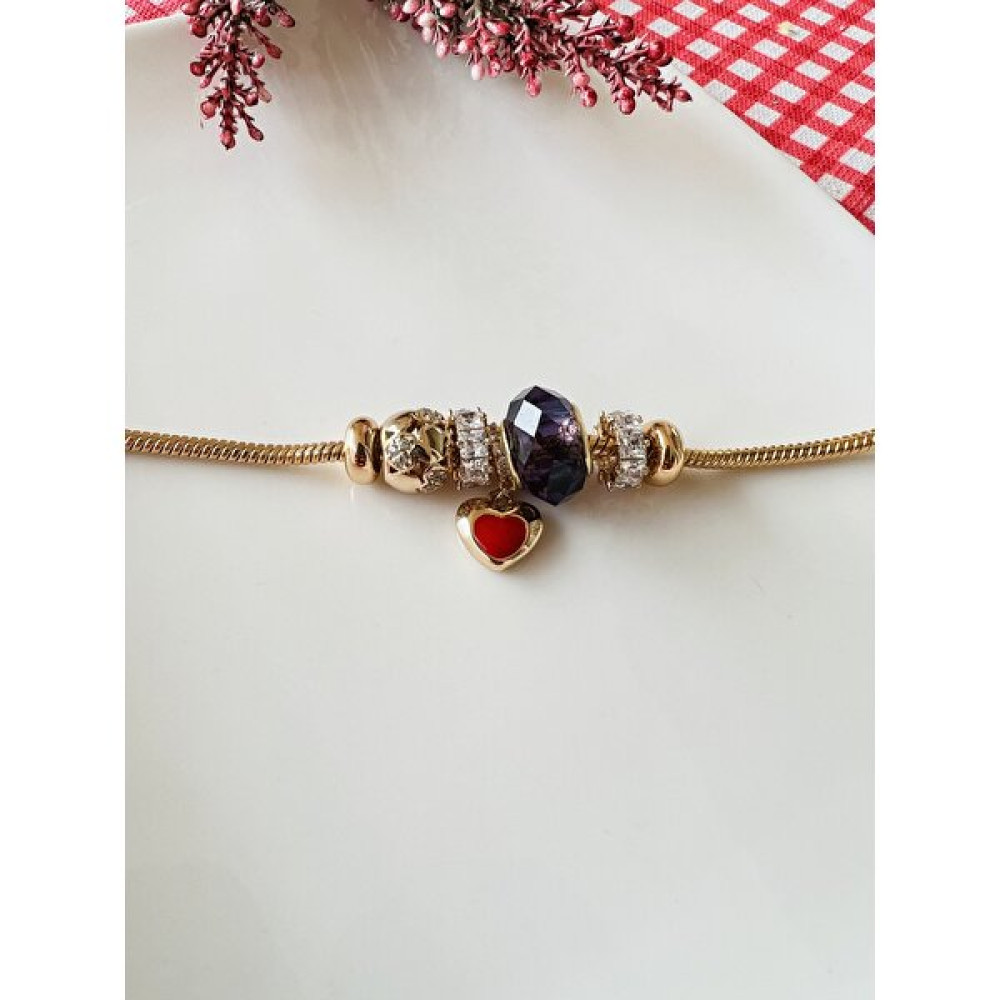 Milagro Özel Seri Mor Murano Cam Charm ve Kalp Charmlı Pandora Model Bileklik Rosegold Saat ve Bileklik Aksesuarı Fiyatı