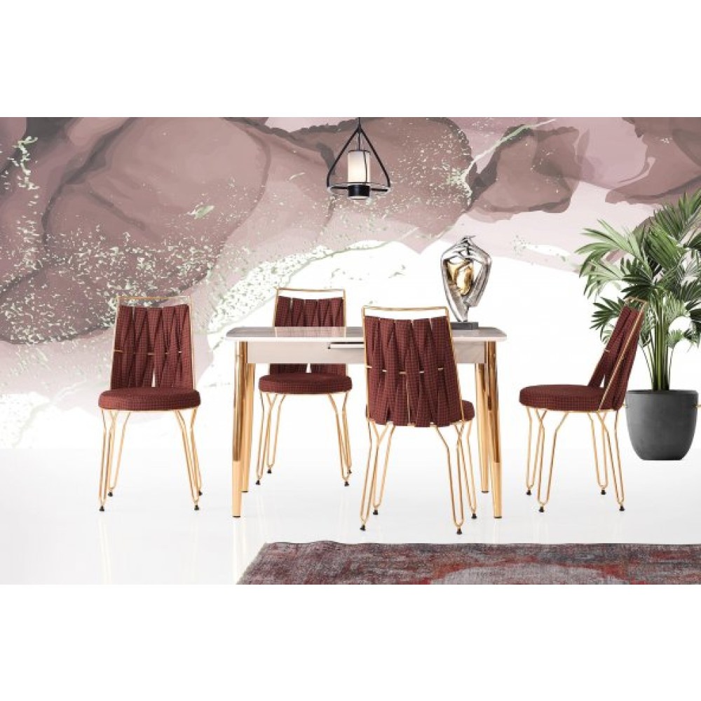 Milano Mdf H.gloss Calcutta Masa +4 Adet Ada Orgulu Sandalye Takim Mutfak Dolabı / Mobilyası Fiyatı