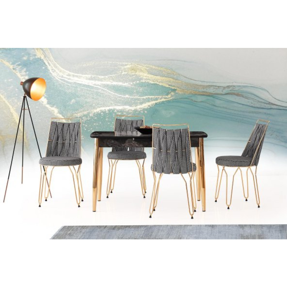 Milano Mdf H.gloss Siyah Mermer Masa +4 Adet Ada Orgulu Sandalye Takim Mutfak Dolabı / Mobilyası Fiyatı