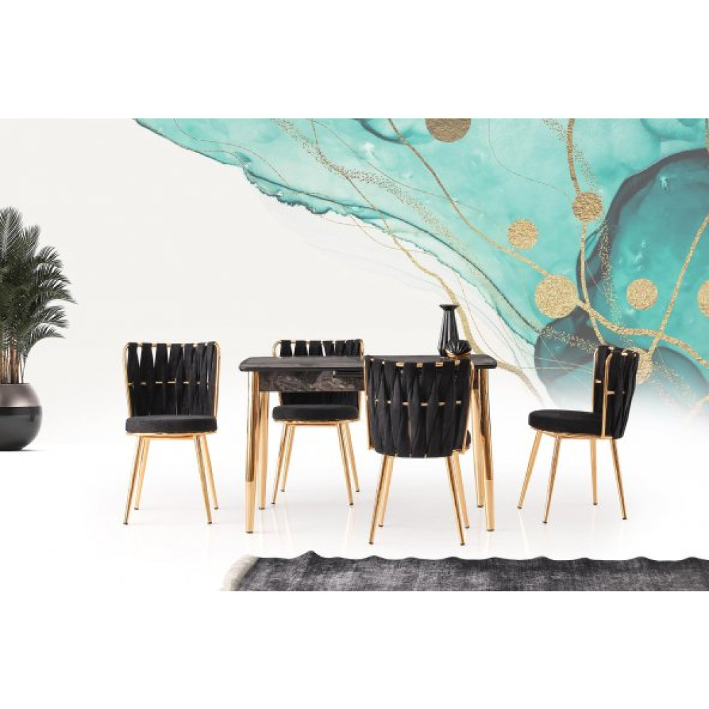 Milano Mdf H.gloss Siyah Mermer Masa +4 Adet Dilara Sandalye Takim Mutfak Dolabı / Mobilyası Fiyatı