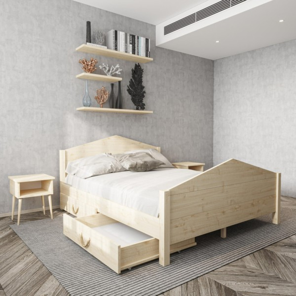 Milano Model Dört Çekmeceli Model Vernikli Çam Ahşap Karyola ve Iki Komodin Set - Vernik - 120 x 200 cm Karyola Fiyatı