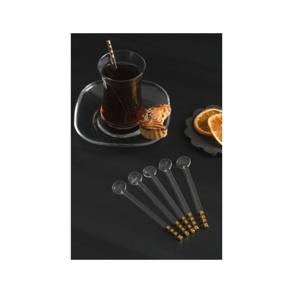 Milea Lüx Gold Detay Saplı Cam Çay Kaşığı Seti 6'lı Çatal / Kaşık / Bıçak Takımları Fiyatı