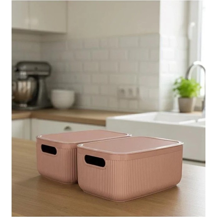 Milena Life 2,4 Lt Kapaklı Çok Amaçlı Saklama Kutusu – 2 Adet Plastik Düzenleyici Organizer - Pembe Diğer Fiyatı