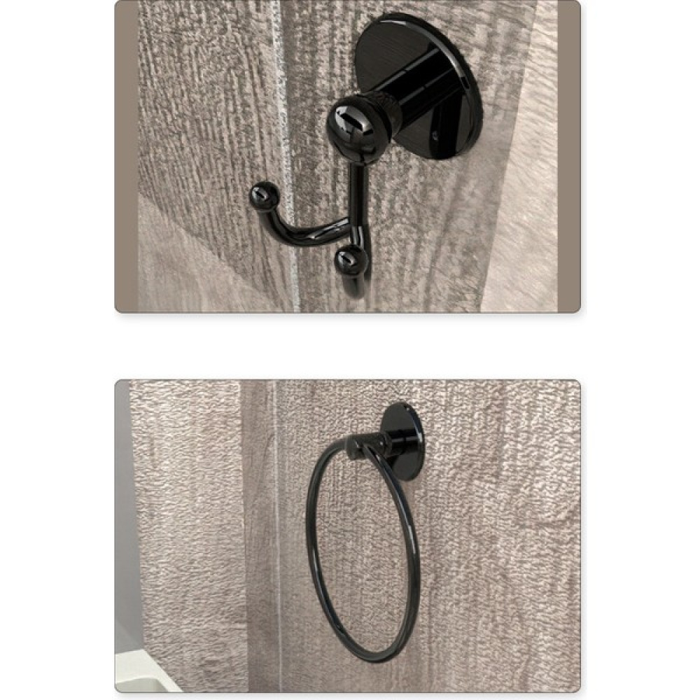 Milenay Siyah Ekonomik 2'li Banyo Seti, Montajlı Set, Ikili Bornozluk ve Yuvarlak Havluluk Banyo Aksesuarları Fiyatı