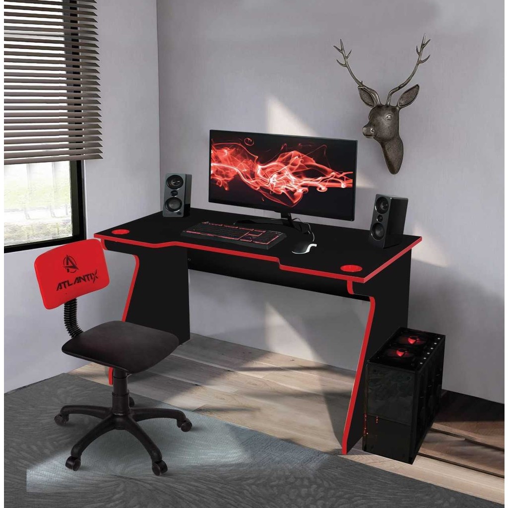 Milenyum Oyuncu Masası 120x60x74 cm PVC Kenar Bantlı Çizilmez Yüzeyli 18 mm Kalın Dayanıklı Tabla - Siyah-Kırmızı Bilgisayar Masası Fiyatı