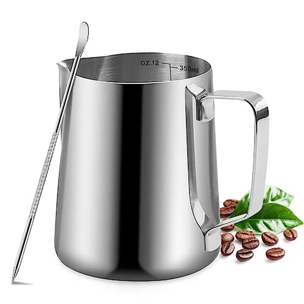 Milk Frothing Pitcher, 12oz/20oz Milk Frother Cup Stainless Steel Jug Steaming Pitcher, Milk Coffee Cappuccino Latte Art Barista Steam Pitchers Milk Jug Cup with Decorating Pen