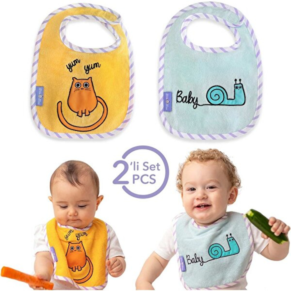 Milk&Moo Havlu Mama Önlüğü 2'li Set Tombiş Kedi ve Sangaloz - 18 - 24 Ay - Mavi - Sarı Mama Önlüğü Fiyatı