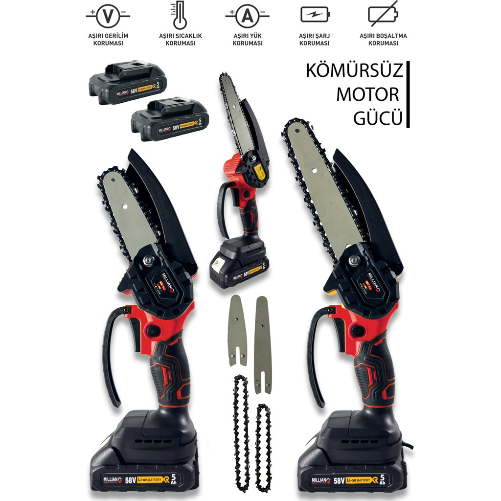Millian Italyan Teknoloji Kömürsüz Motor 10 - 15 cm Çift Pala Çift Akülü Dal Ağaç Budama Testere Makinası Dal Budama Makineleri Fiyatı
