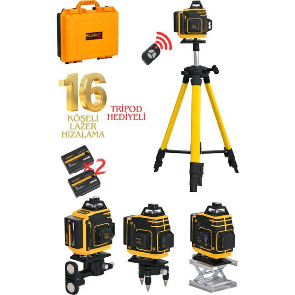 Millian Tripod Hediyeli Uzaktan Kumandalı 16 Köşeli 360 Derece Çizgi Hizalama Lazer Makinesi Seviye Cihazı Diğer Test ve Ölçüm Cihazları Fiyatı