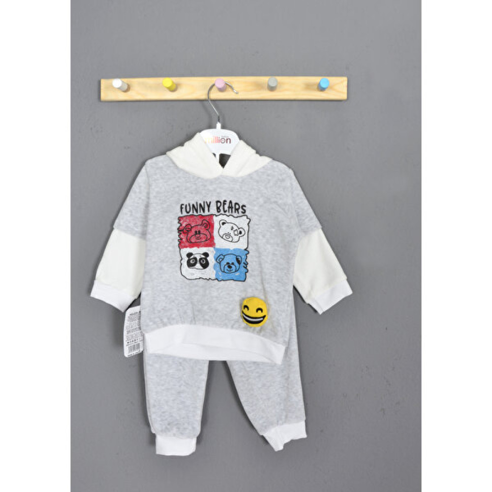 Million Babies Sevimli Ayılar Detaylı Kadife Erkek Bebek Takımı 3-6-9 Aylık Kapüşonlu Bebek Elbisesi Kıyafeti Bebek Giysi Takım Fiyatı