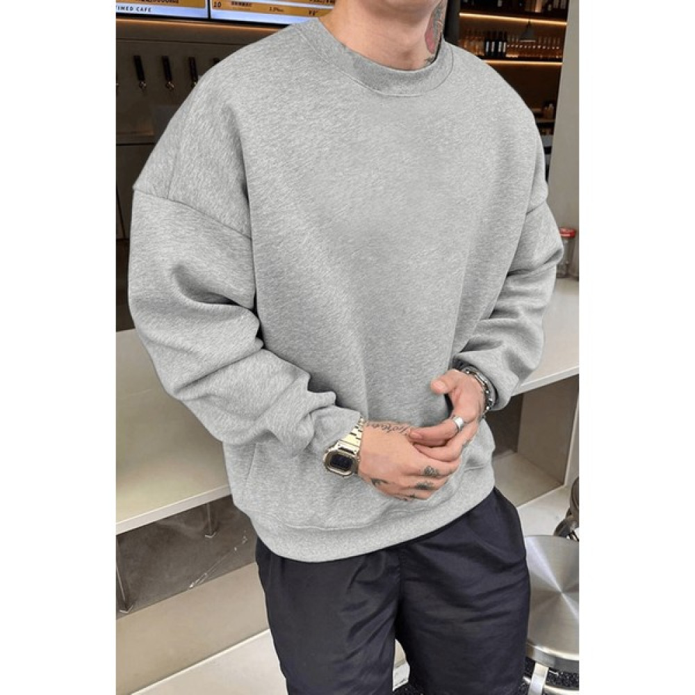 Millionaire Erkek Düz Gri Basic Baskısız Sıfır Bisiklet Yaka Oversize Salaş Sweatshirt Sweat Erkek Sweatshirt Fiyatı