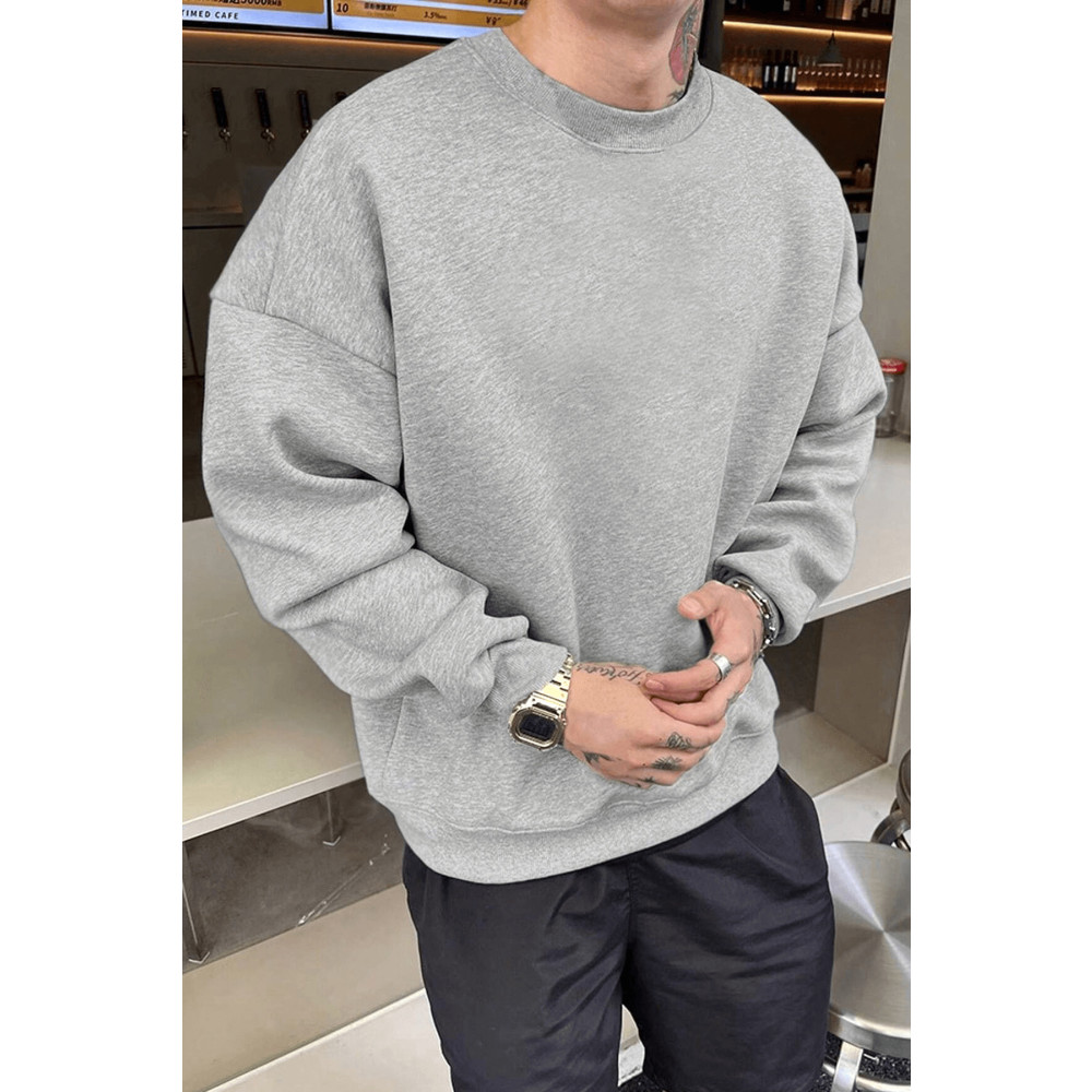 Millionaire Erkek Düz Gri Basic Baskısız Sıfır Bisiklet Yaka Oversize Salaş Sweatshirt Sweat M-L Beden Bayan Sweatshirt Fiyatı