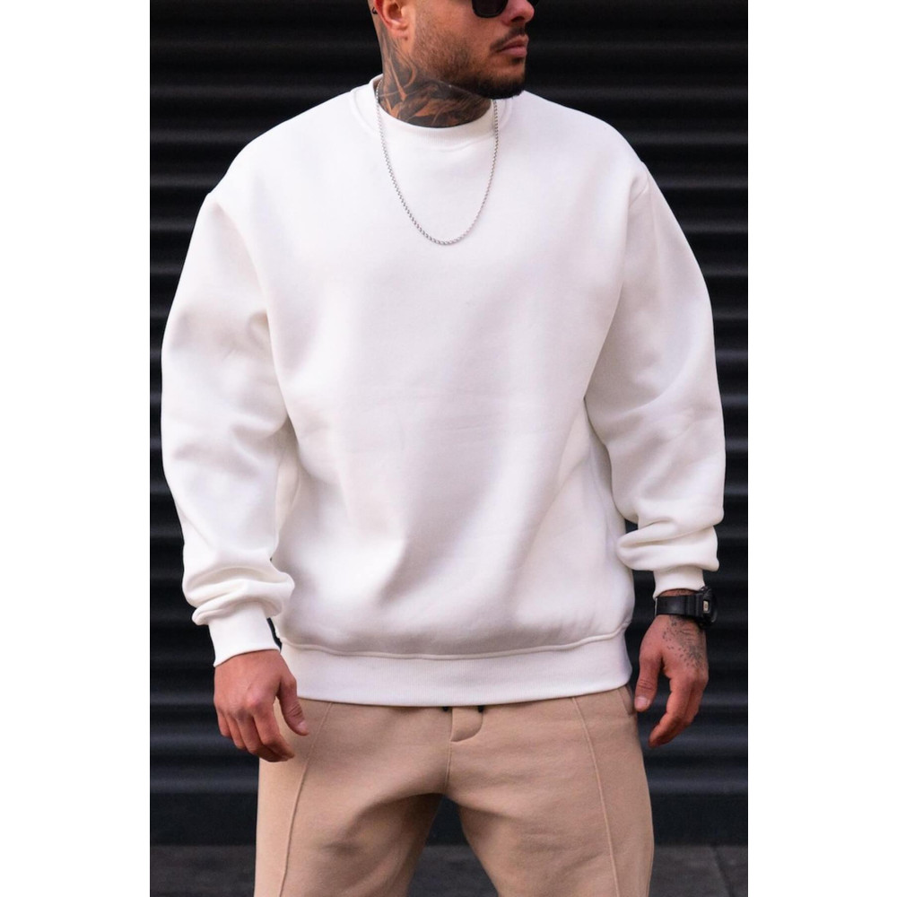 Millionaire Erkek Düz Kırık Beyaz Krem Ekru Basic Baskısız Sıfır Bisiklet Yaka Oversize Salaş Sweatshirt Sweat M-L Beden Bayan Sweatshirt Fiyatı