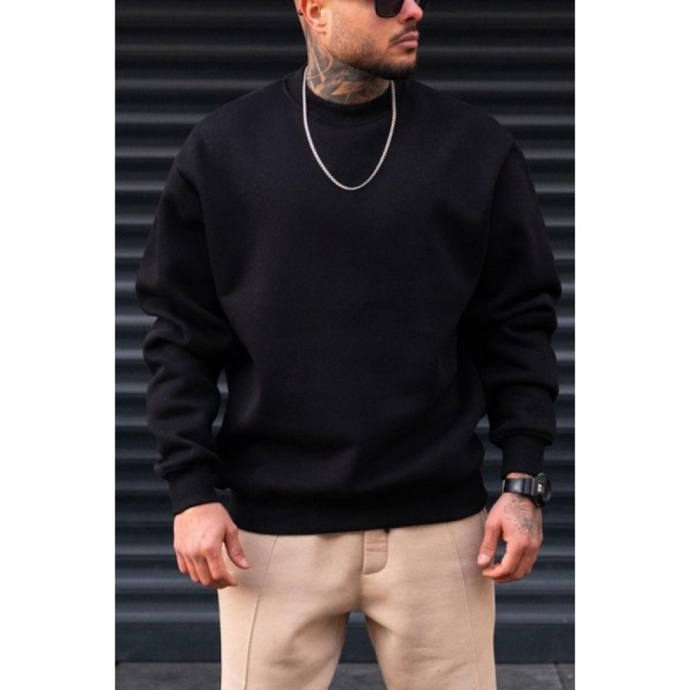 Millionaire Erkek Düz Siyah Basic Baskısız Sıfır Bisiklet Yaka Oversize Salaş Sweatshirt Sweat Erkek Sweatshirt Fiyatı