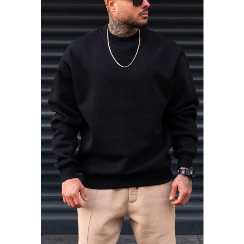 Millionaire Erkek Düz Siyah Basic Baskısız Sıfır Bisiklet Yaka Oversize Salaş Sweatshirt Sweat XL-XXL Beden Bayan Sweatshirt Fiyatı
