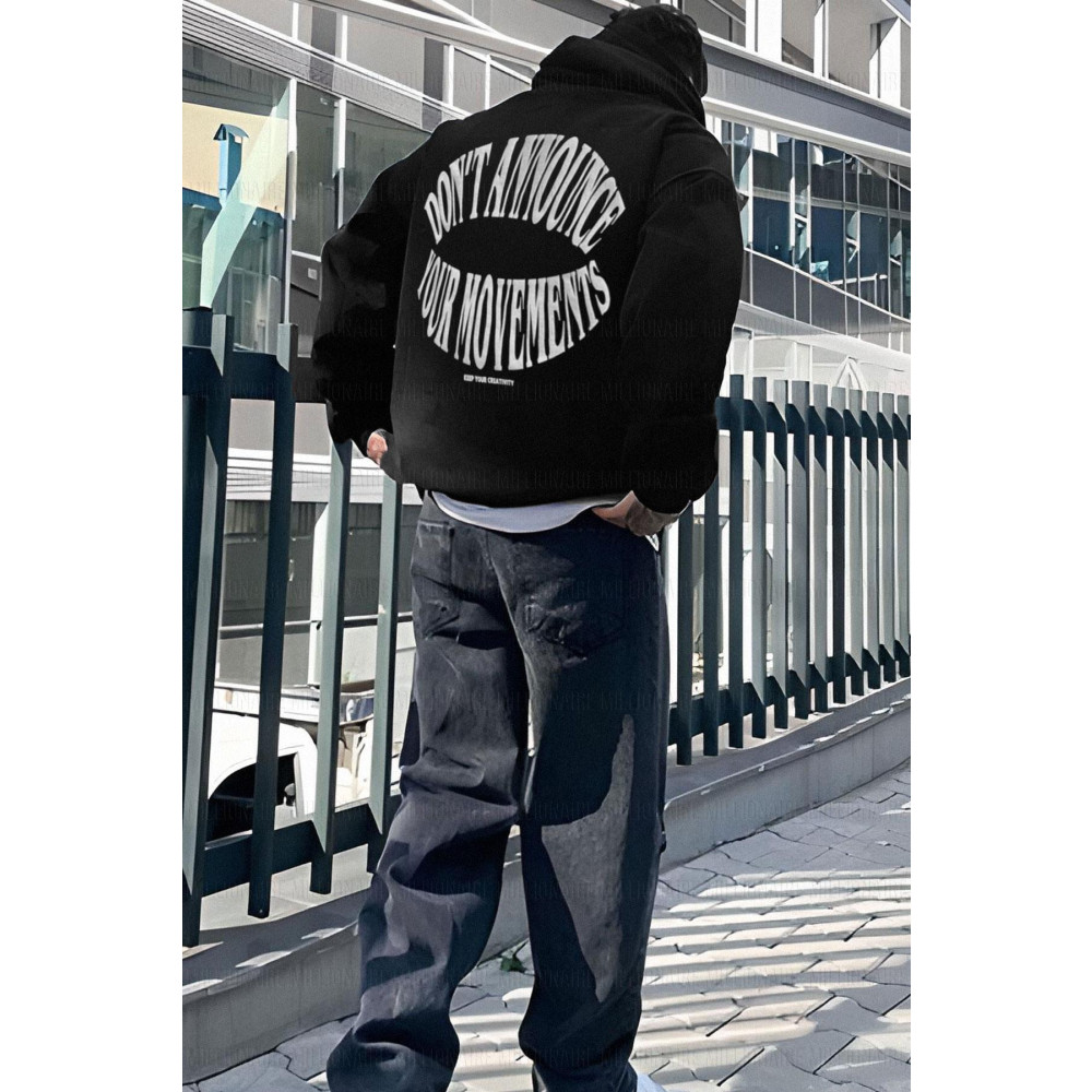 Millionaire Erkek Siyah Dont Announce Kapüşonlu Oversize 3 iplik Şardonlu Salaş Bol Kesim Hoodie Sweatshirt XS-S Beden Bayan Sweatshirt Fiyatı