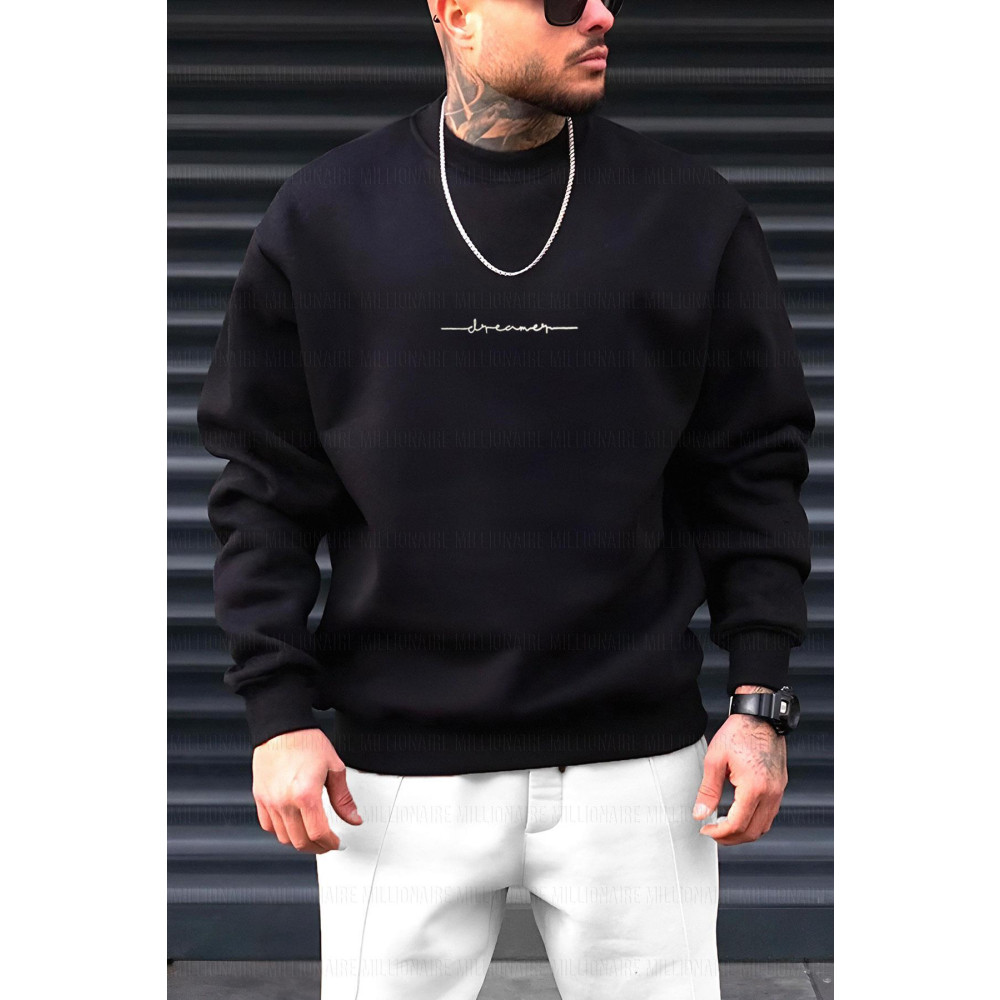 Millionaire Erkek Siyah Dreamer Baskılı 0 Sıfır Yaka Oversize Salaş Bol Kesim Polar Sweatshirt XS-S Beden Bayan Sweatshirt Fiyatı