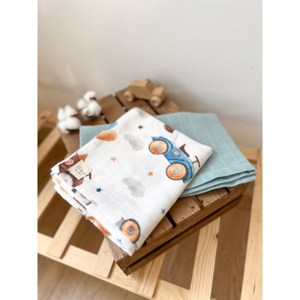 Milna Baby Kids Müslin Bebek Battaniyesi 2'li Set %100 Pamuk - 75 X 85 - Beyaz - Mavi Bebek Battaniyesi Fiyatı