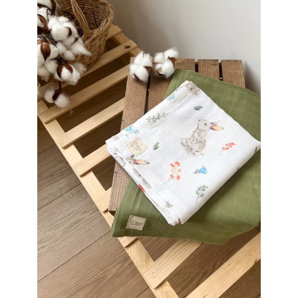 Milna Baby Kids Müslin Bebek Battaniyesi 2'li Set %100 Pamuk - 75 x 85 - Beyaz - Yeşil Bebek Battaniyesi Fiyatı