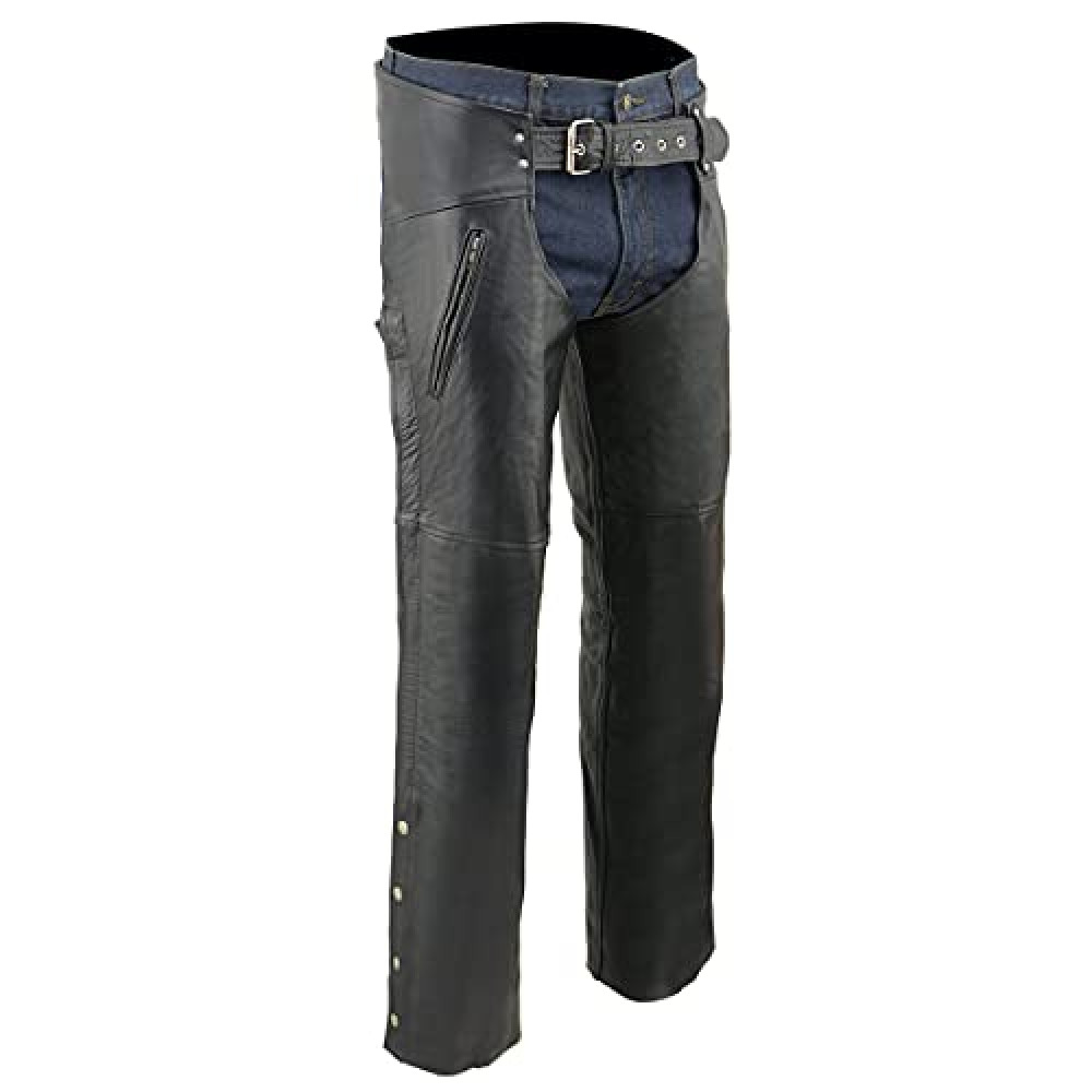 Milwaukee Leather Chaps for Men's Black Leather Dual Side Thigh Zipper Close Pockets Motorcycle Rider Chap- LKM5782 - Large