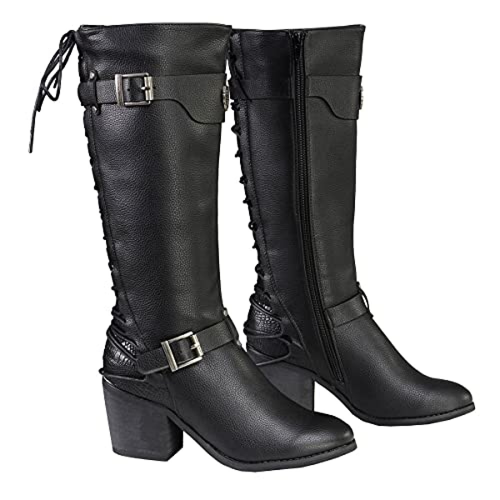 Milwaukee Leather MBL9427 Women's Black Tall Fashion Casual Boots with Back End Lacing - 9