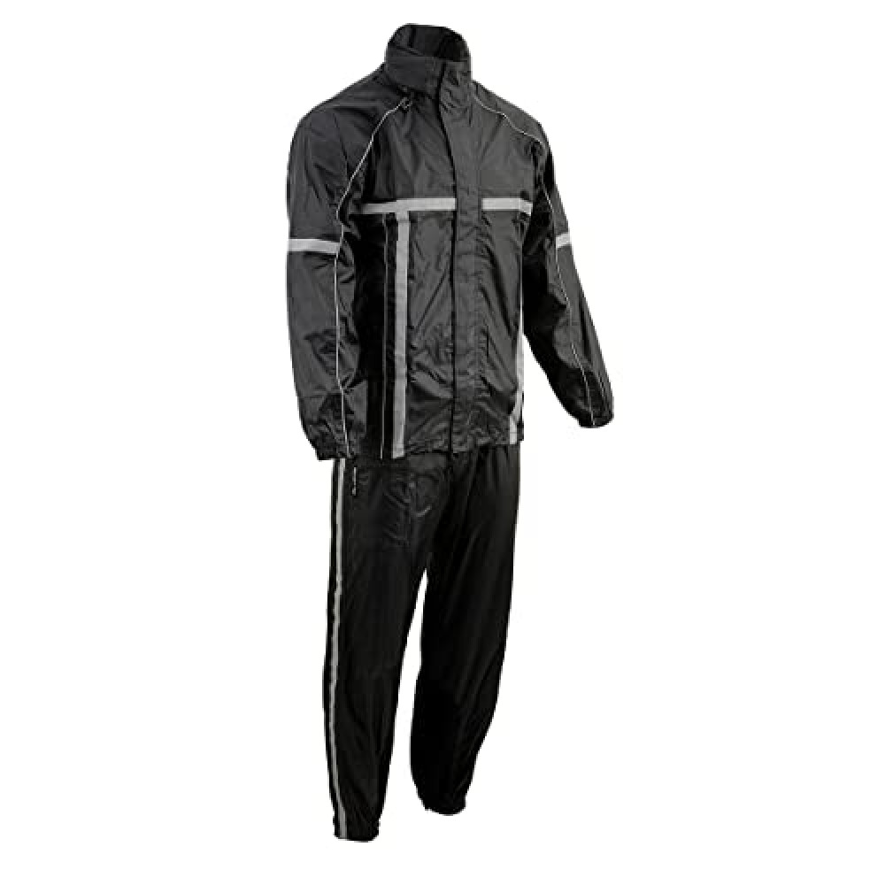 Milwaukee Leather MPM9510 Men's Black Water-Resistant Motorcycle Rain Suit with Hi Vis Reflective Tape - X-Large