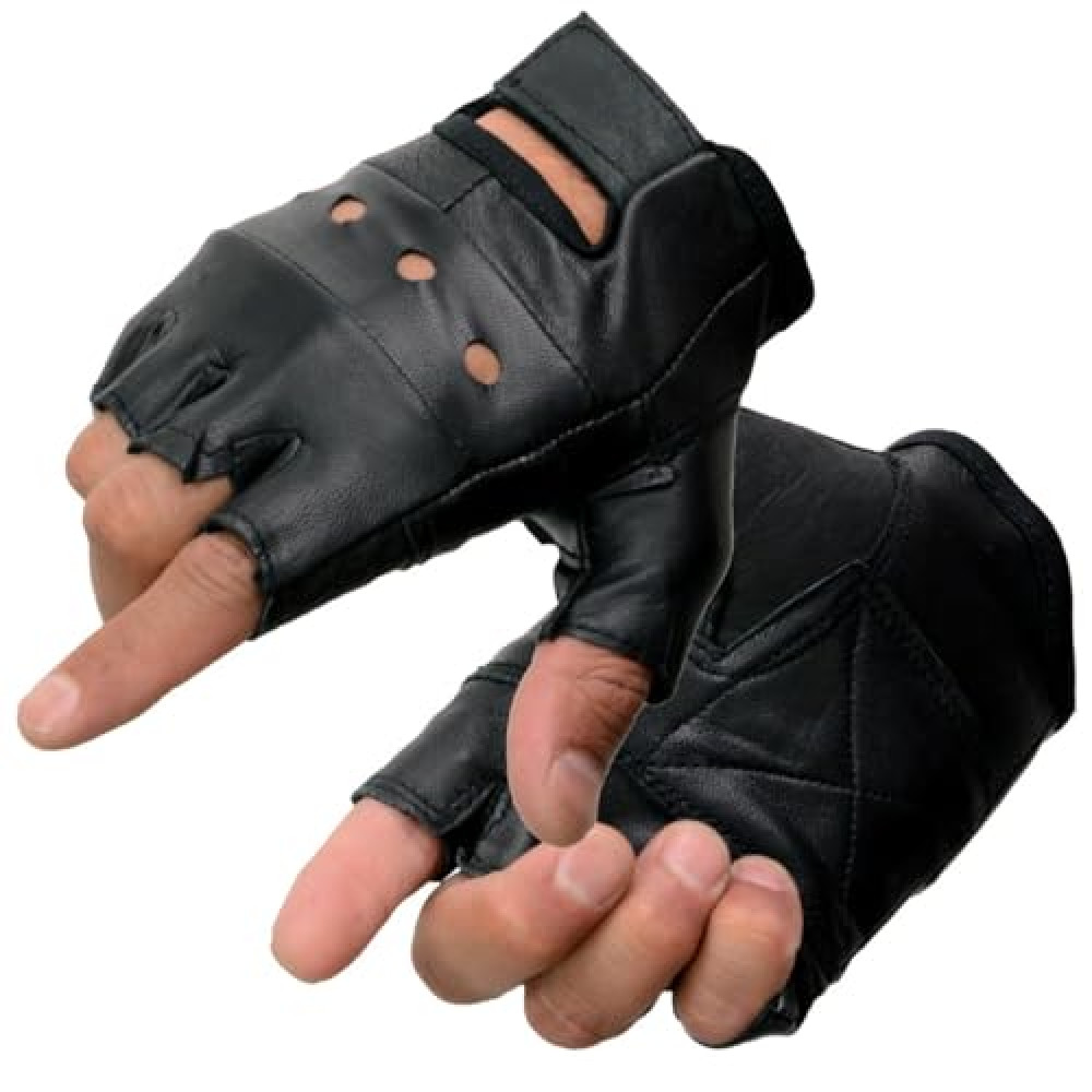 Milwaukee Leather SH216 Men's Black Leather Gel Padded Palm Fingerless Motorcycle Hand Gloves W/Breathable ‘Open Knuckle’ - Large Motorcycle Gloves Fiyatı