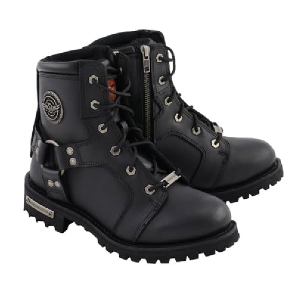 Milwaukee Leather Women's Black Leather 8-Inch Lace-Up Motorcycle Harness Boots with Side Zipper MBL9302-8