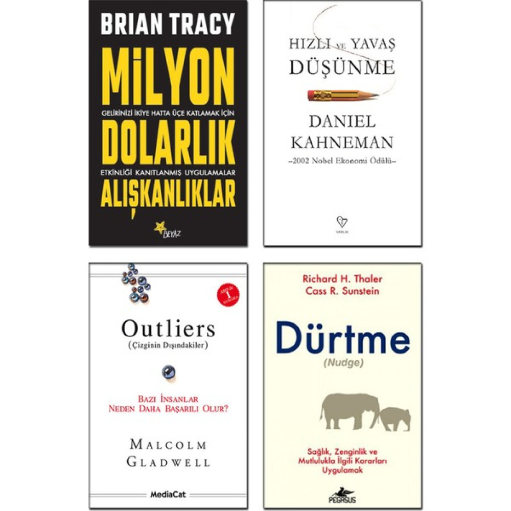 Milyon Dolarlık Alışkanlıklar / Brian Tracy + Hızlı ve Yavaş Düşünme / Daniel Kahneman + Outliers / Malcolm Gladwell + Dürtme (Nudge) / Richard H. ... Ekonomi Pazarlama Kitapları Fiyatı