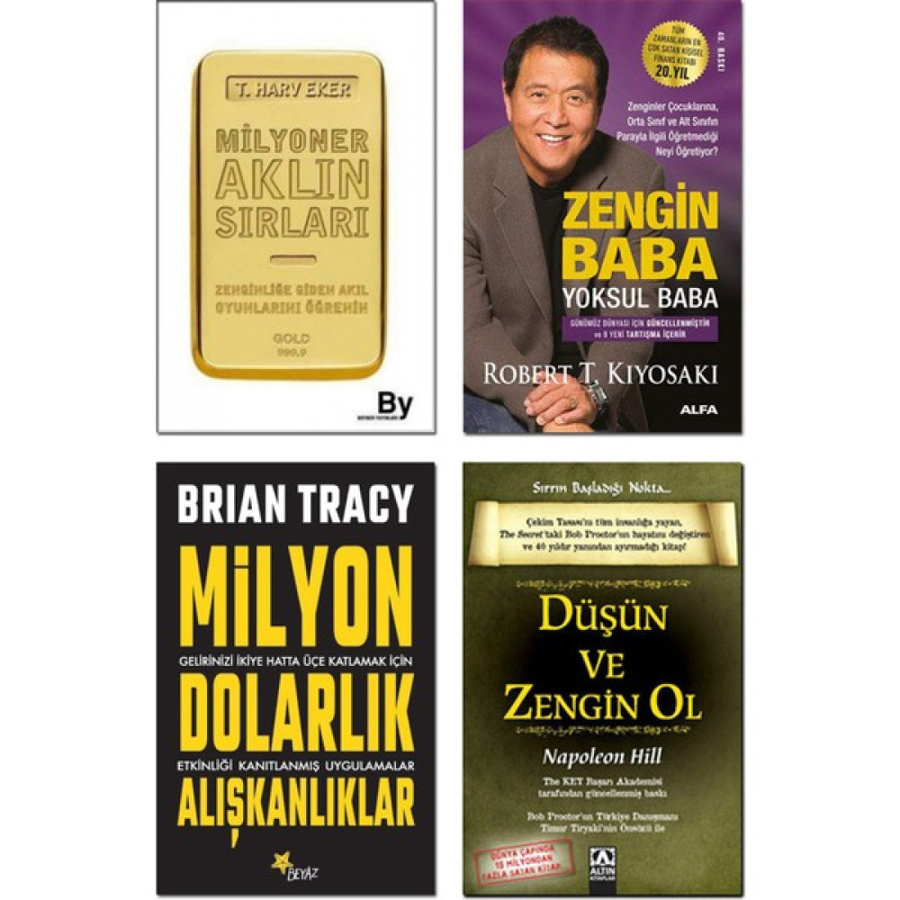 Milyon Dolarlık Alışkanlıklar / Brian Tracy + Zengin Baba Yoksul Baba / Robert T. Kiyosaki + Milyoner Aklın Sırları / Harv Eker + Düşün ve Zengin O... Ekonomi Pazarlama Kitapları Fiyatı