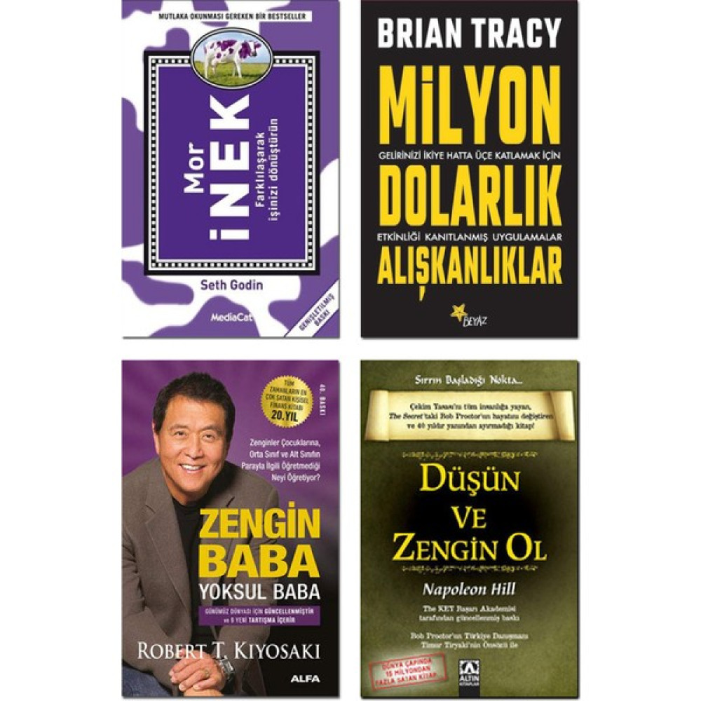 Milyon Dolarlık Alışkanlıklar / Brian Tracy + Zengin Baba Yoksul Baba / Robert T. Kiyosaki + Mor Inek / Seth Godin + Düşün ve Zengin Ol / Napoleon ... Ekonomi Pazarlama Kitapları Fiyatı