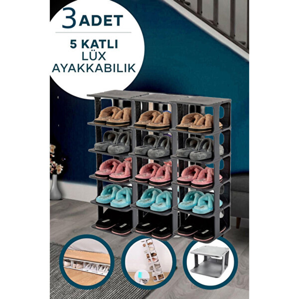 Mim Life 3 Adet Gri Ayakkabılık 5 Katlı Plastik Ayakkabı Düzenleyici Organizer Raf Ünitesi Ayakkabılık Fiyatı