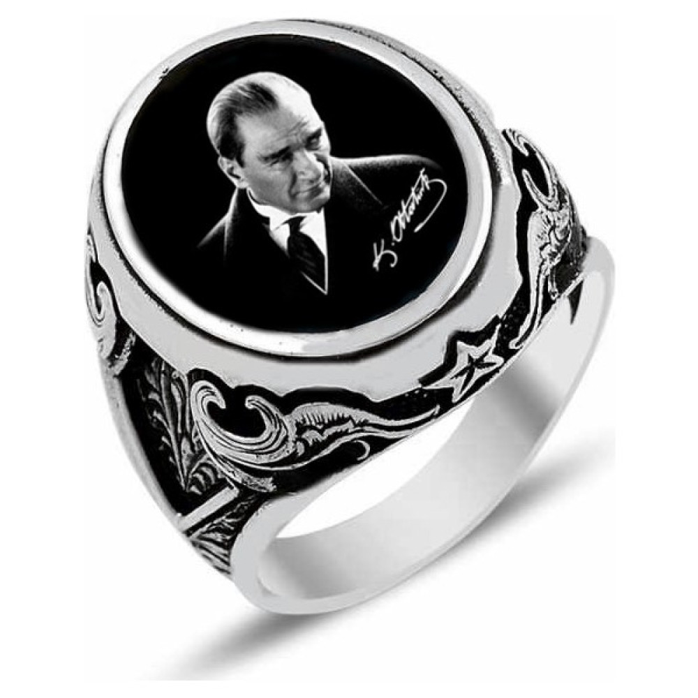 Mina Silver Mustafa Kemal Atatürk Imzalı Yan Ay Yıldız Taşsız Erkek Yüzük - 20 Yüzükler Fiyatı